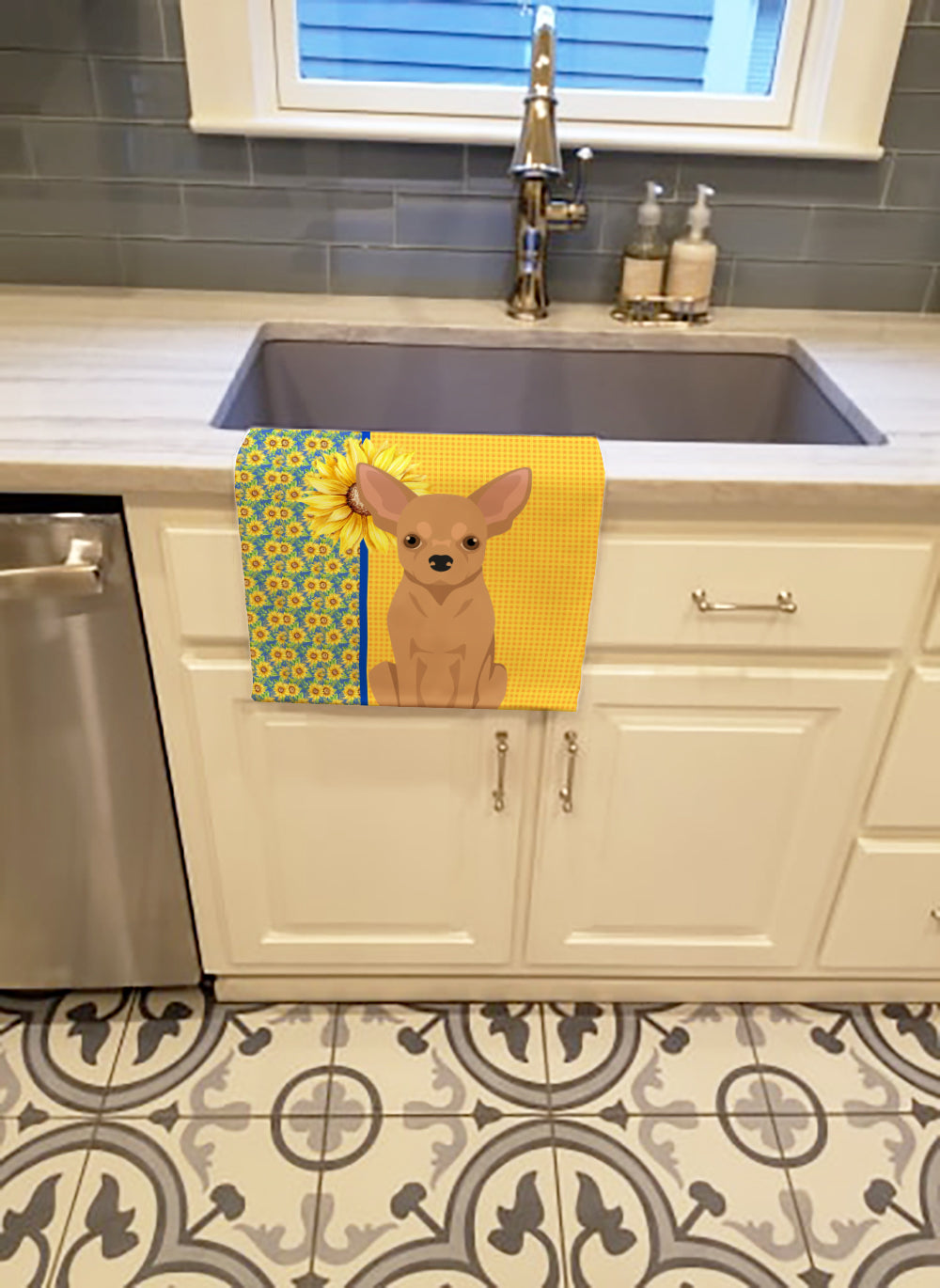 Summer Sunflowers Gold Chihuahua Kitchen Towel - the-store.com