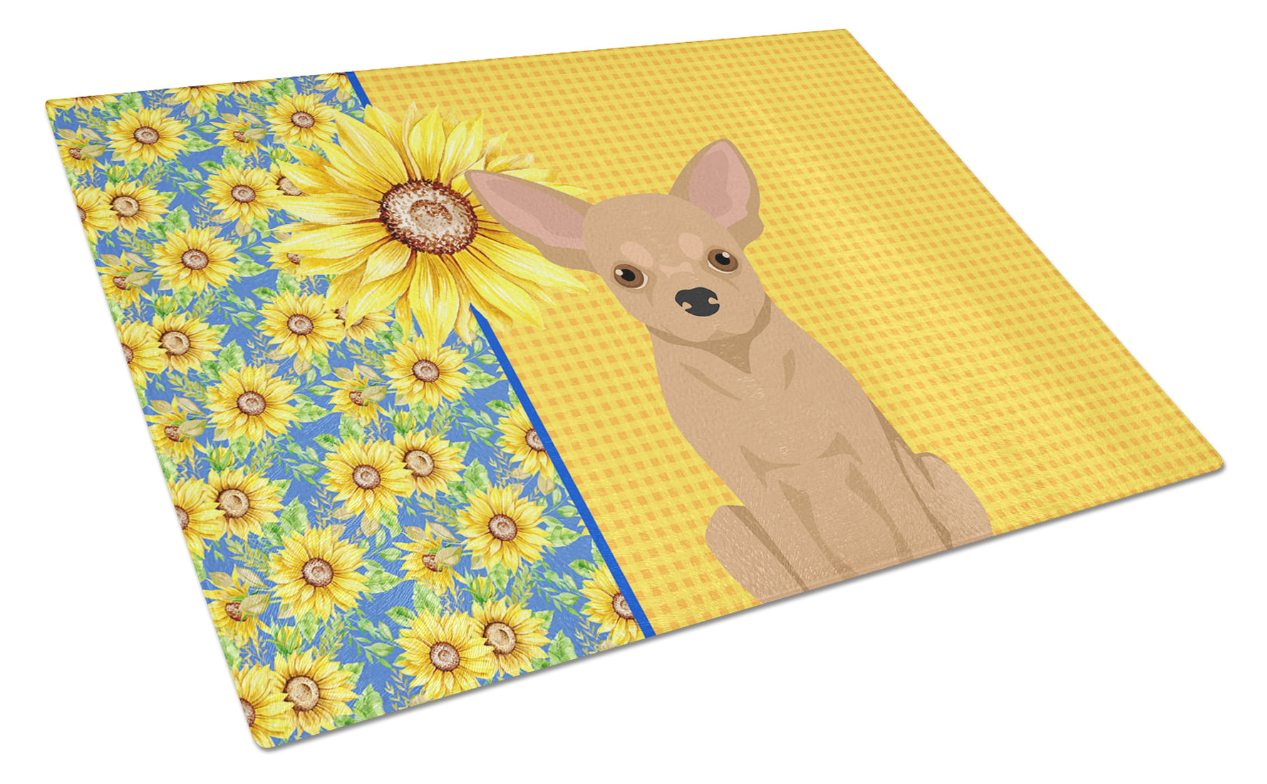 Buy this Summer Sunflowers Gold Chihuahua Glass Cutting Board Large