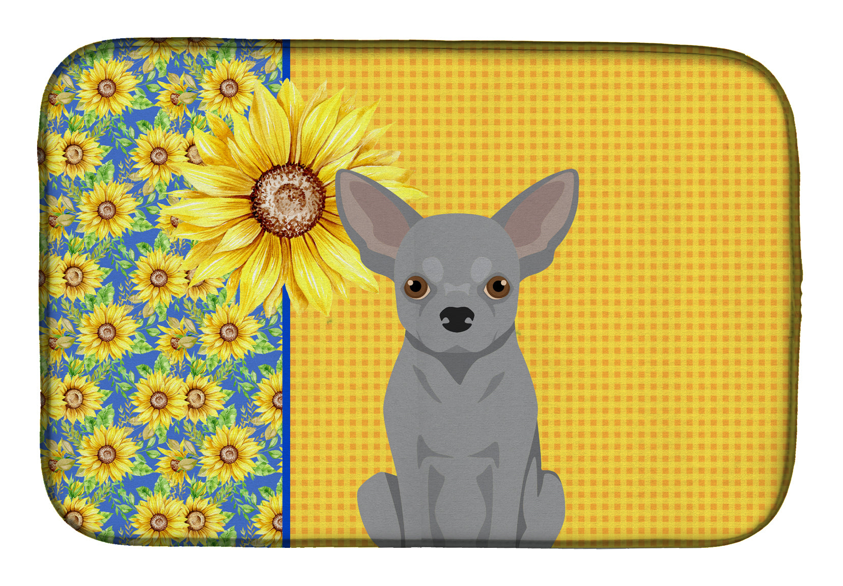 Summer Sunflowers Silver Chihuahua Dish Drying Mat  the-store.com.