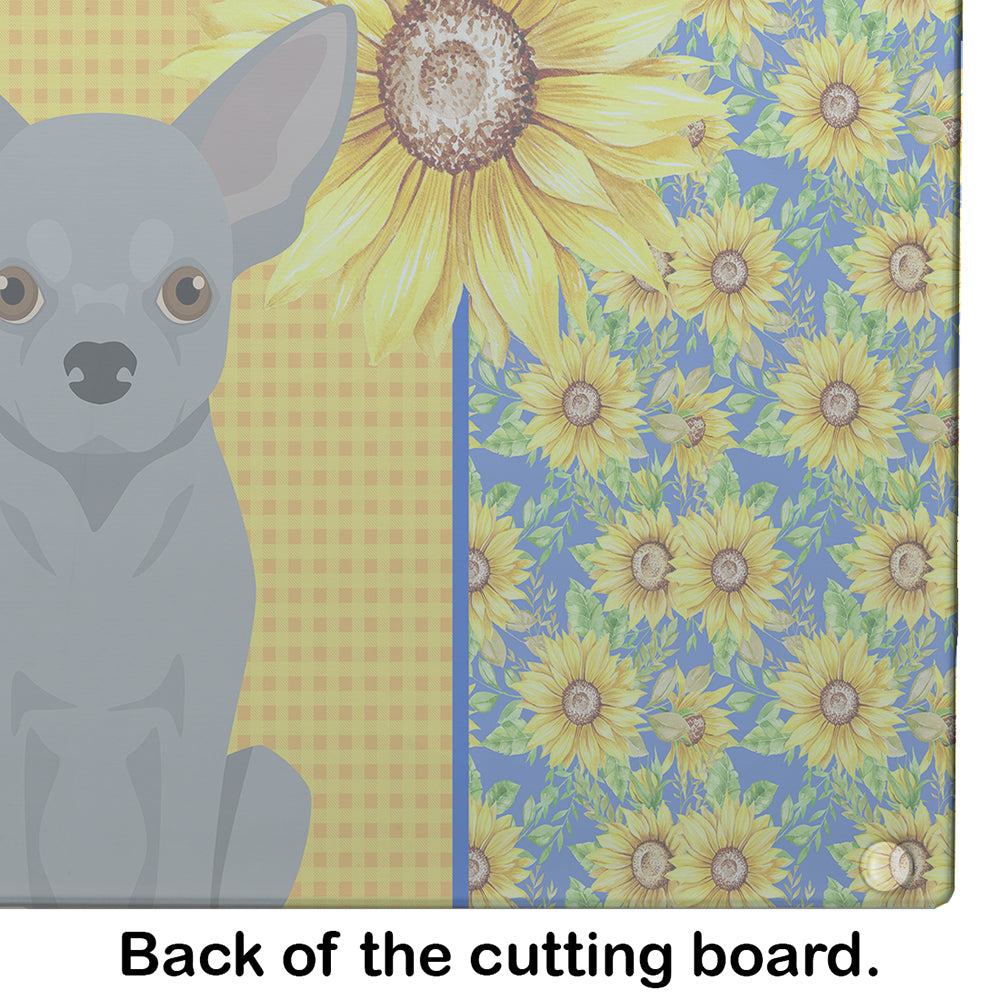 Caroline's Treasures Summer Sunflowers Silver Chihuahua Glass Cutting Boards – Durable, Decorative Kitchen Art Large