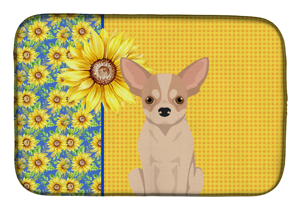 Summer Sunflowers Fawn and White Chihuahua Dish Drying Mat