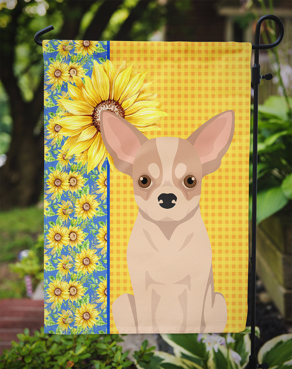 Summer Sunflowers Fawn and White Chihuahua Flag Garden Size  the-store.com.