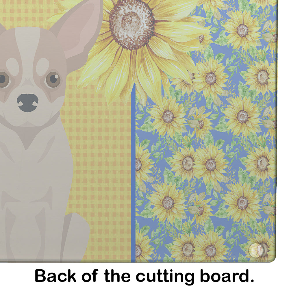 Summer Sunflowers Fawn and White Chihuahua Glass Cutting Board Large - the-store.com