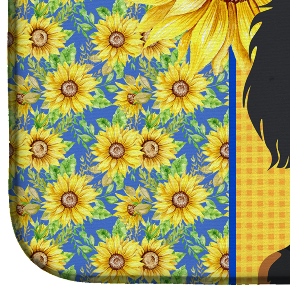 Summer Sunflowers Longhair Black and Tan Dachshund Dish Drying Mat  the-store.com.