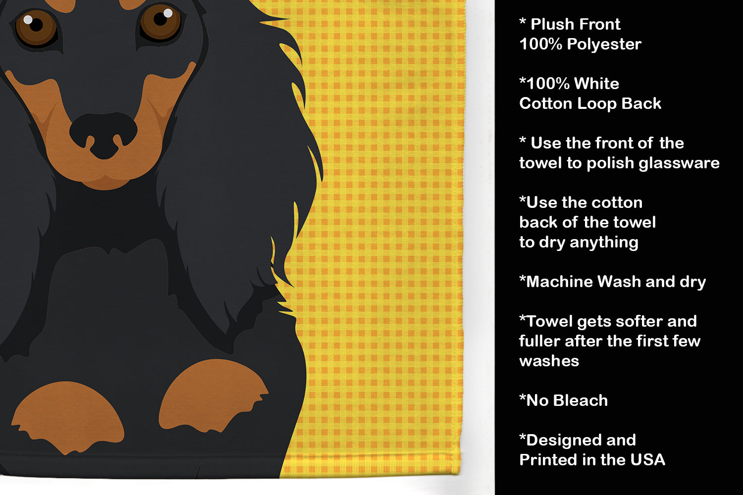 Summer Sunflowers Longhair Black and Tan Dachshund Kitchen Towel - the-store.com