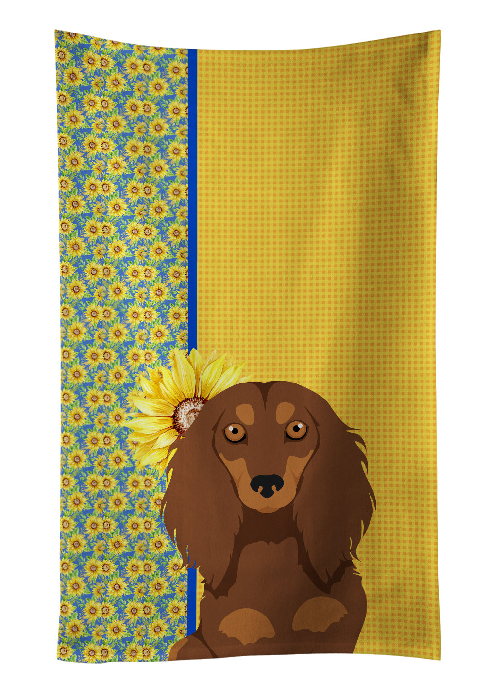 Buy this Summer Sunflowers Longhair Chocolate and Tan Dachshund Kitchen Towel