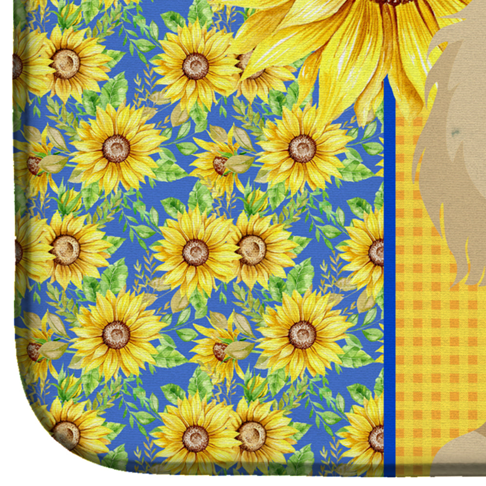 Summer Sunflowers Longhair Cream Dachshund Dish Drying Mat