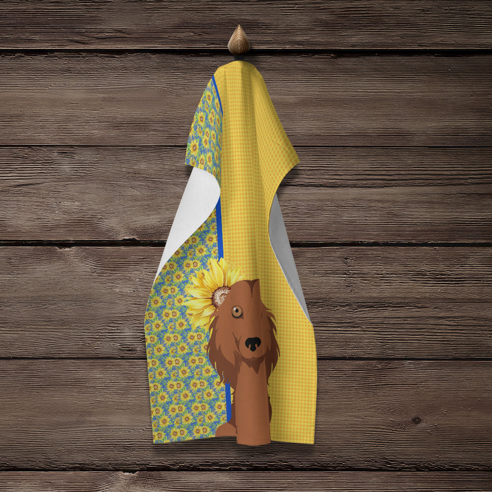 Summer Sunflowers Longhair Red Dachshund Kitchen Towel - the-store.com