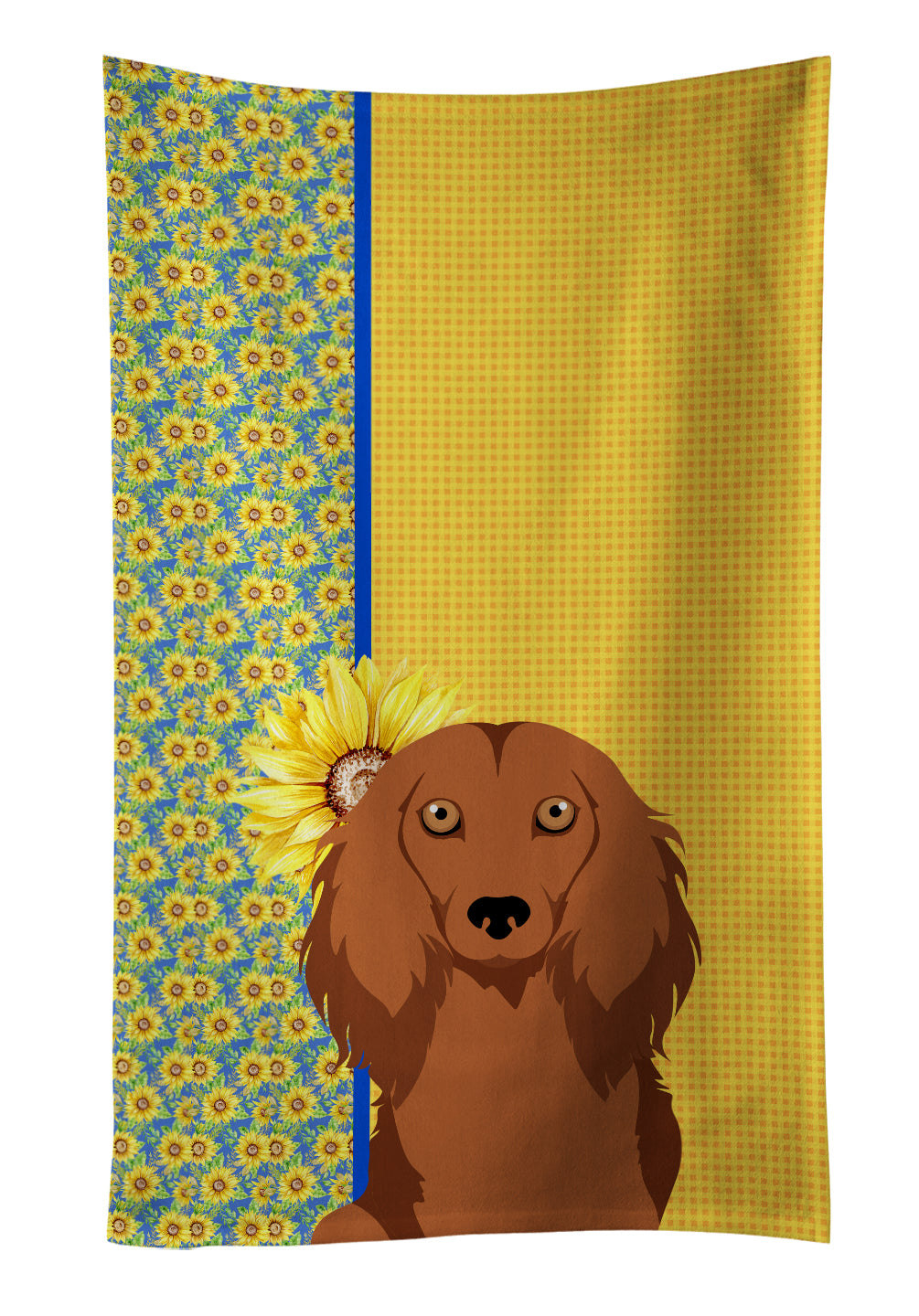 Buy this Summer Sunflowers Longhair Red Dachshund Kitchen Towel