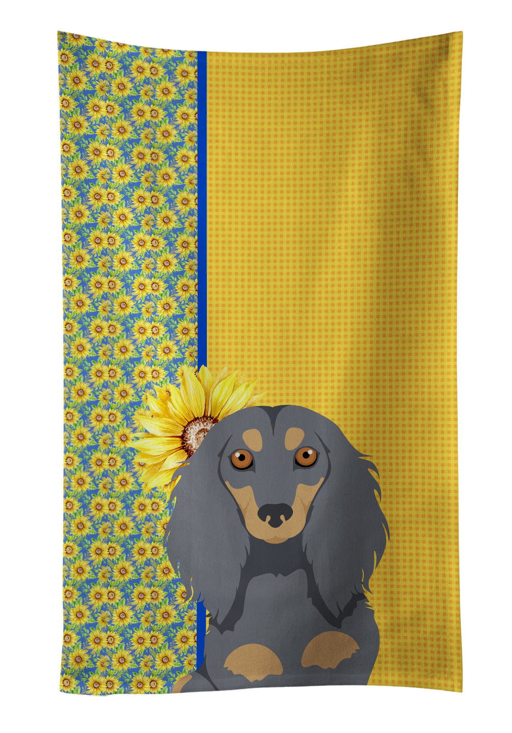 Buy this Summer Sunflowers Longhair Blue and Tan Dachshund Kitchen Towel