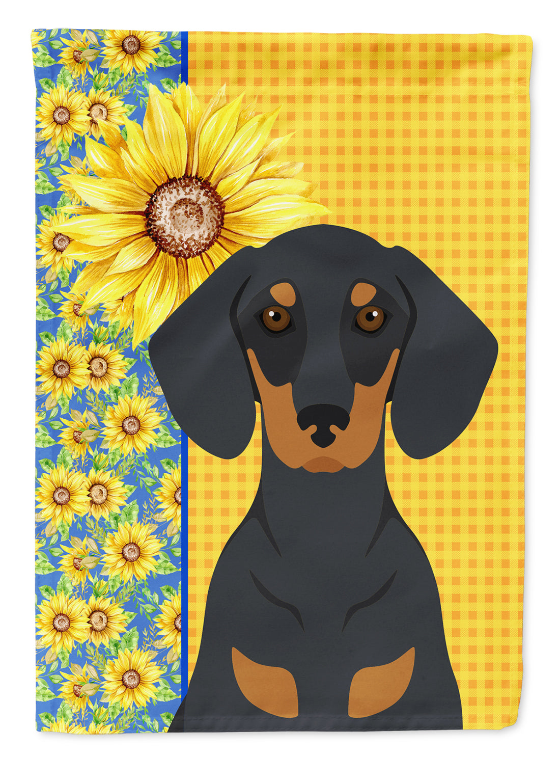 Summer Sunflowers Black and Tan Dachshund Flag Garden Size  the-store.com.