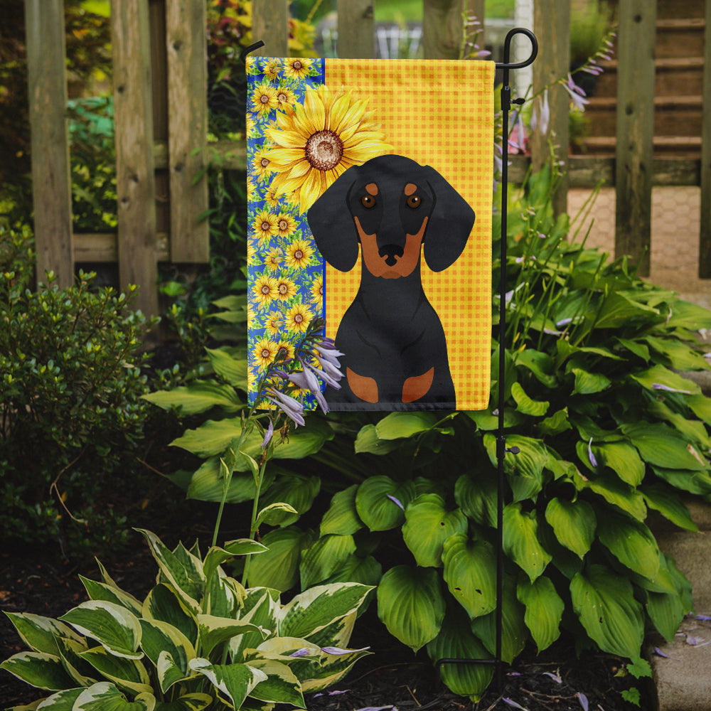 Summer Sunflowers Black and Tan Dachshund Flag Garden Size  the-store.com.