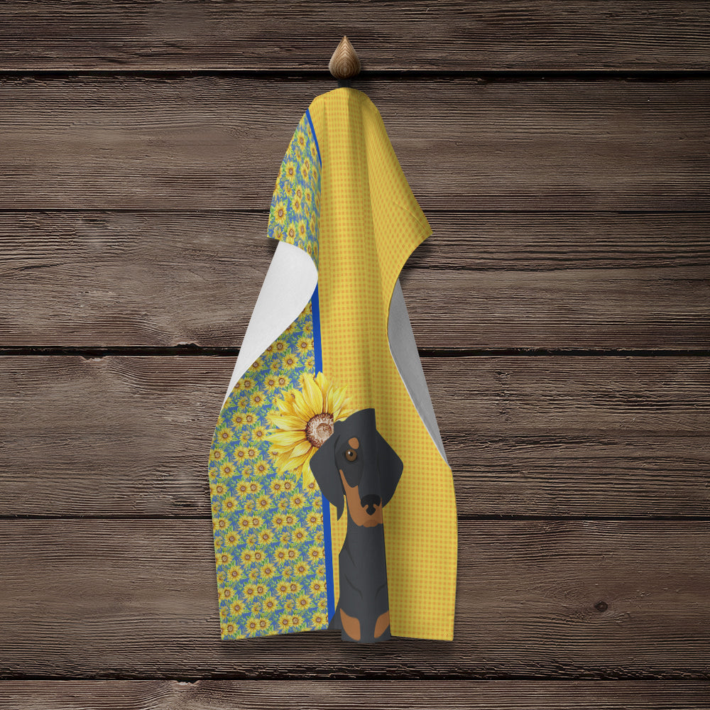Summer Sunflowers Black and Tan Dachshund Kitchen Towel - the-store.com