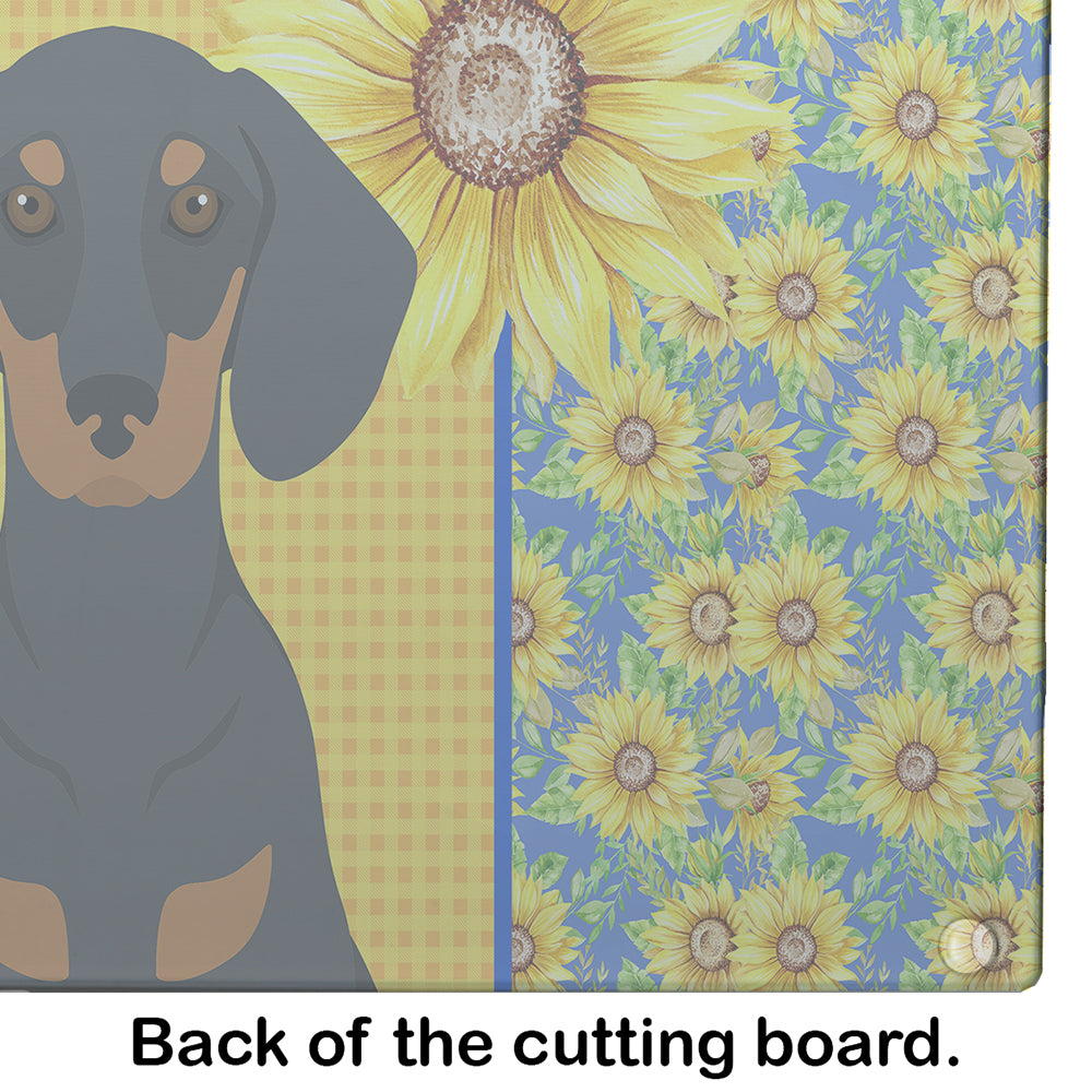 Summer Sunflowers Black and Tan Dachshund Glass Cutting Board Large - the-store.com
