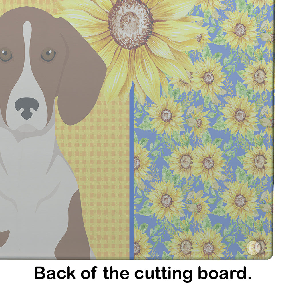 Summer Sunflowers Red Piebald Dachshund Glass Cutting Board Large - the-store.com