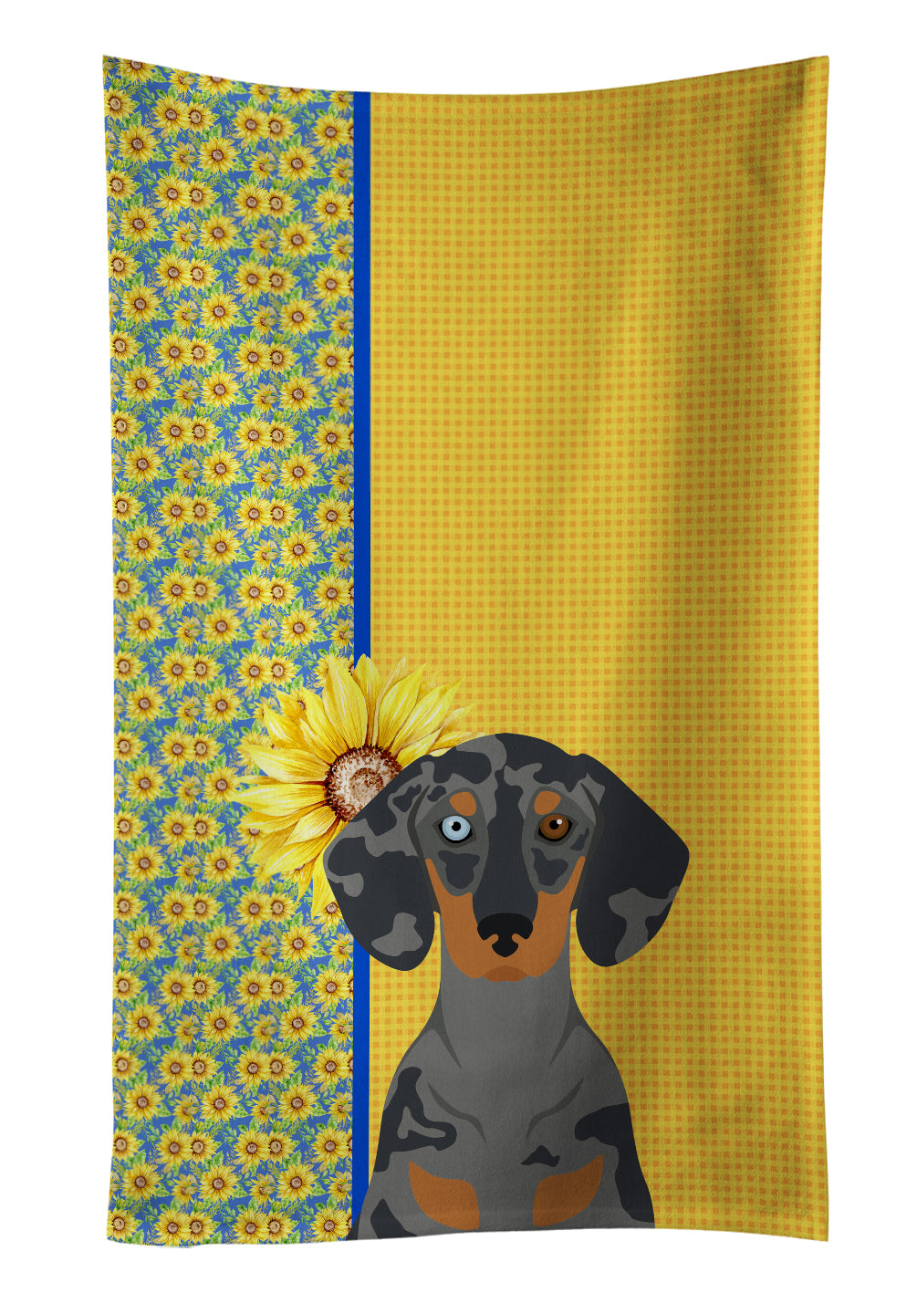 Buy this Summer Sunflowers Black Dapple Dachshund Kitchen Towel