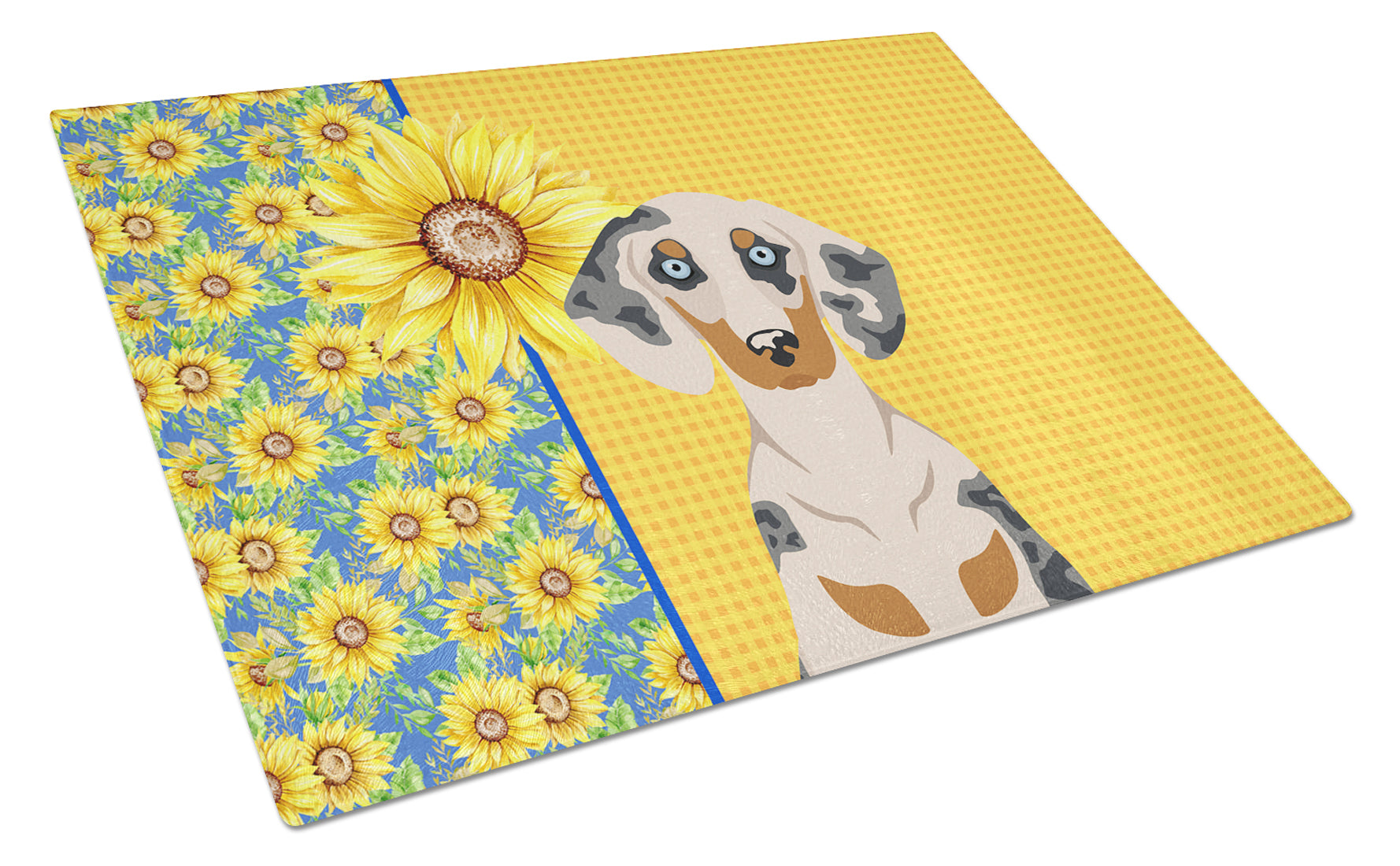 Buy this Summer Sunflowers Cream Dapple Dachshund Glass Cutting Board Large