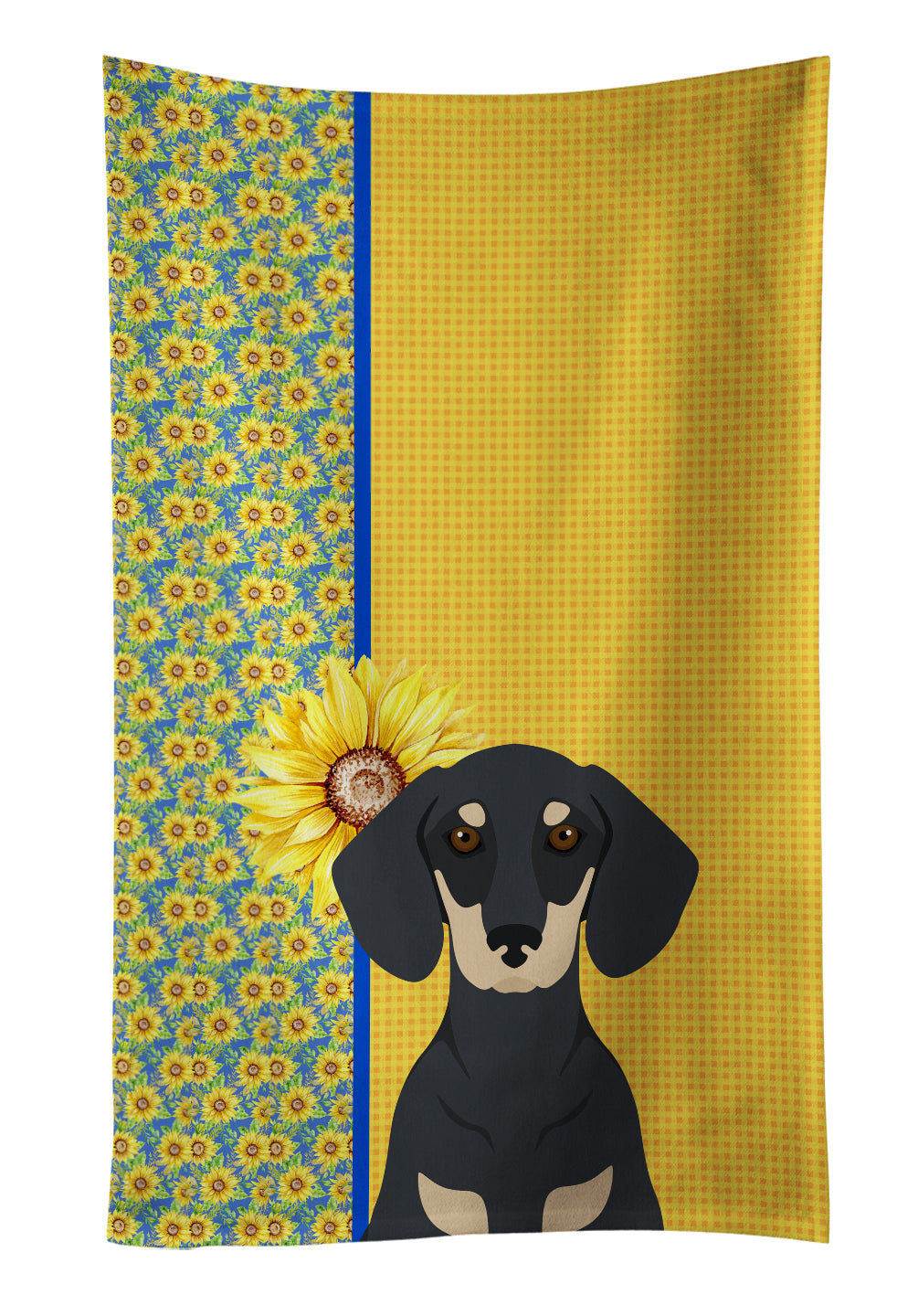 Buy this Summer Sunflowers Black and Cream Dachshund Kitchen Towel