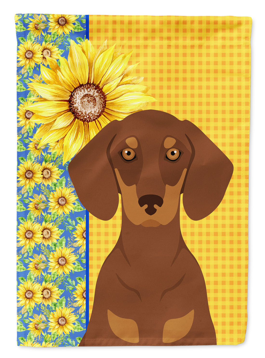 Summer Sunflowers Chocolate and Tan Dachshund Flag Garden Size  the-store.com.