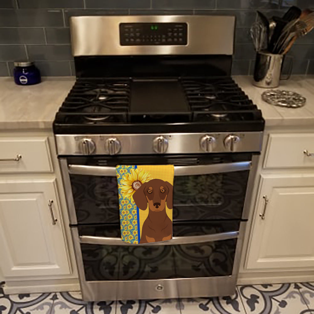 Summer Sunflowers Chocolate and Tan Dachshund Kitchen Towel - the-store.com
