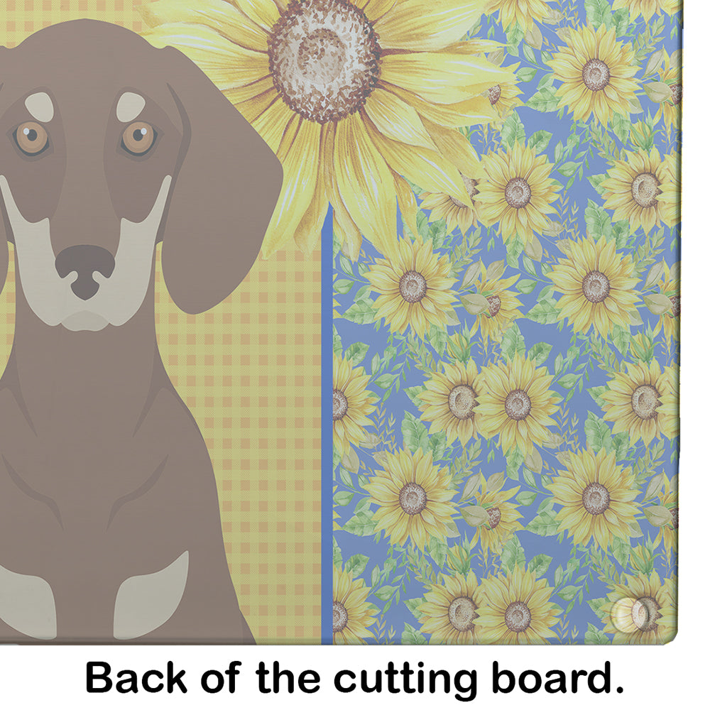 Summer Sunflowers Chocolate and Cream Dachshund Glass Cutting Board Large - the-store.com