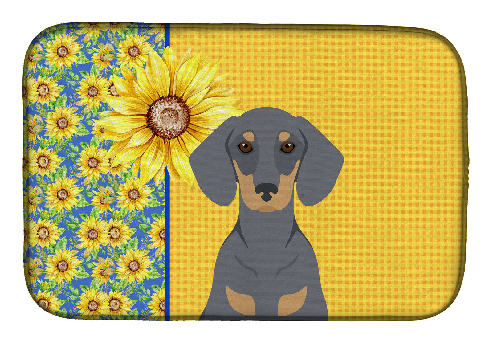 Summer Sunflowers Blue and Tan Dachshund Dish Drying Mat  the-store.com.