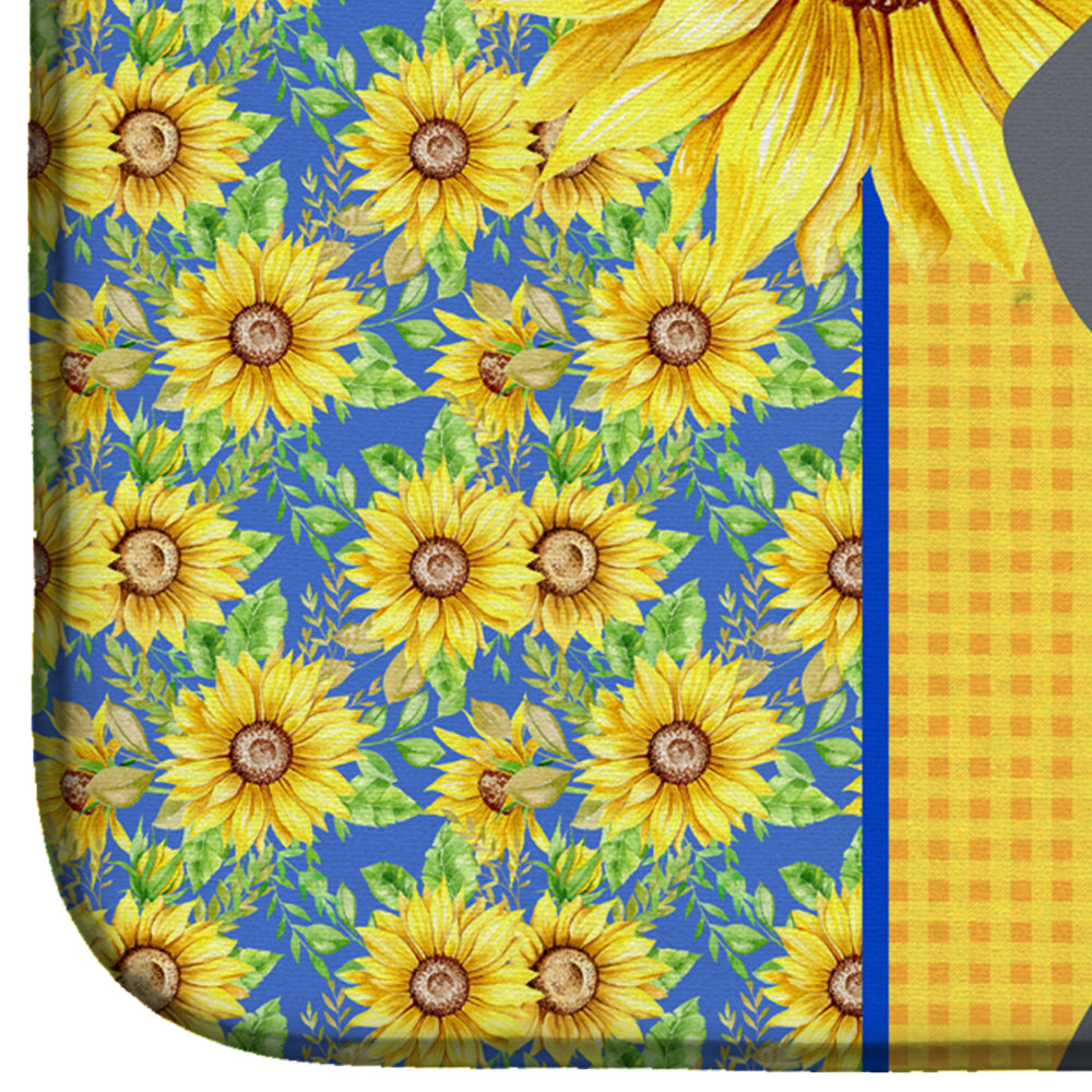 Summer Sunflowers Blue and Tan Dachshund Dish Drying Mat  the-store.com.