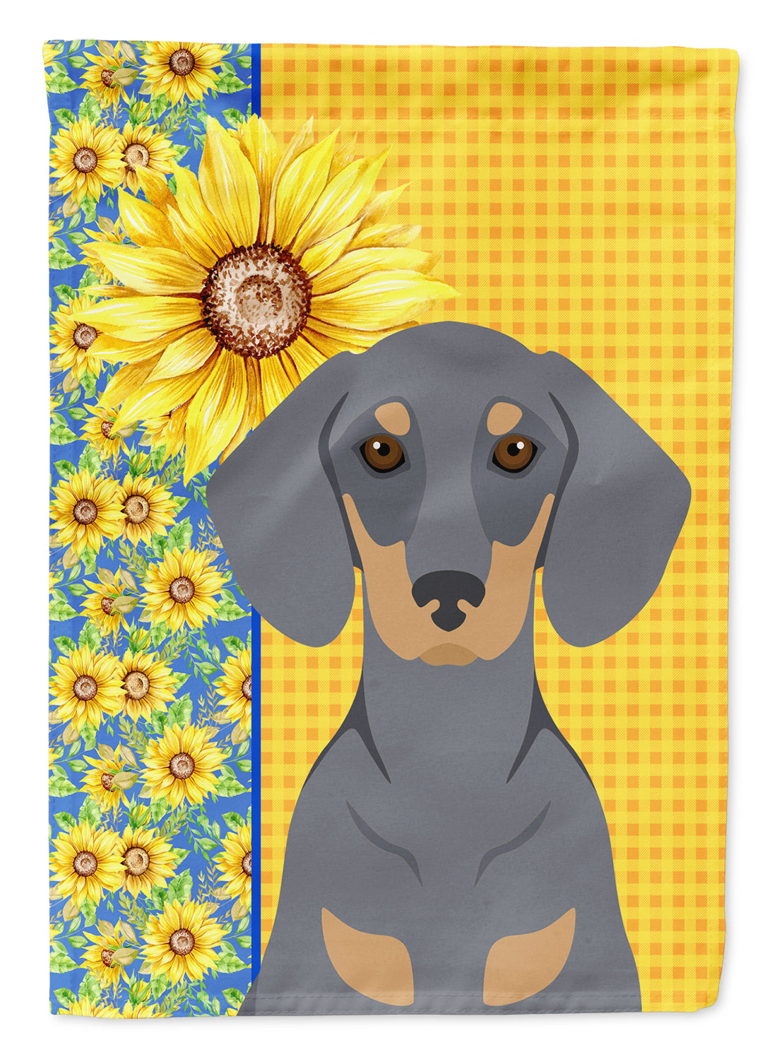 Summer Sunflowers Blue and Tan Dachshund Flag Garden Size  the-store.com.