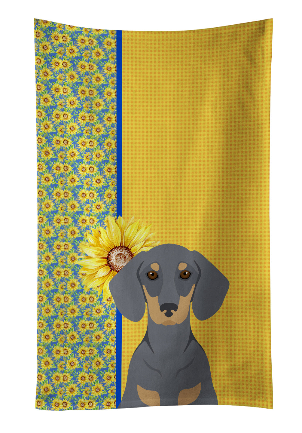 Buy this Summer Sunflowers Blue and Tan Dachshund Kitchen Towel