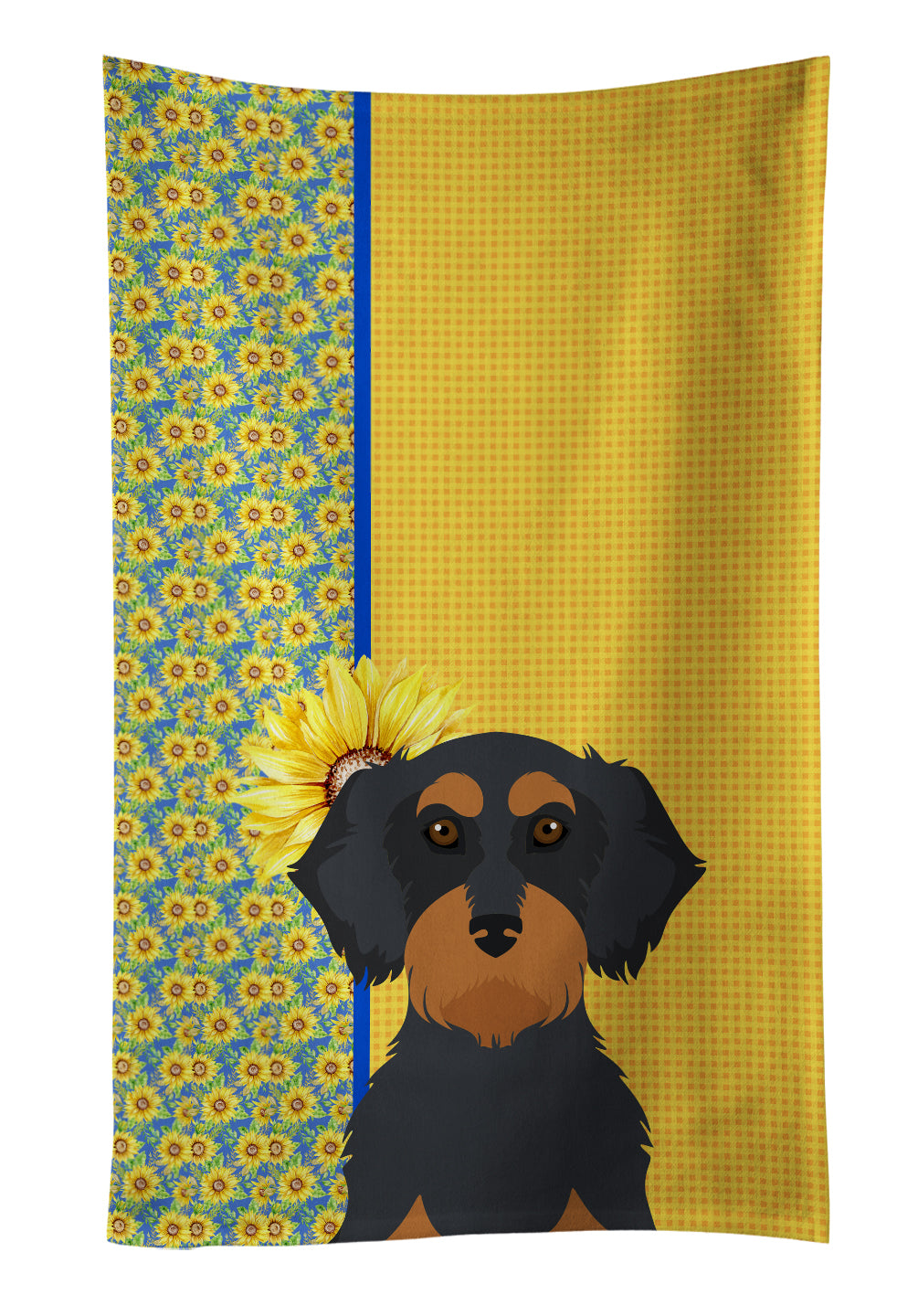 Buy this Summer Sunflowers Wirehair Black and Tan Dachshund Kitchen Towel