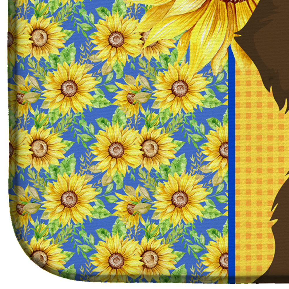 Summer Sunflowers Wirehair Chocolate and Tan Dachshund Dish Drying Mat