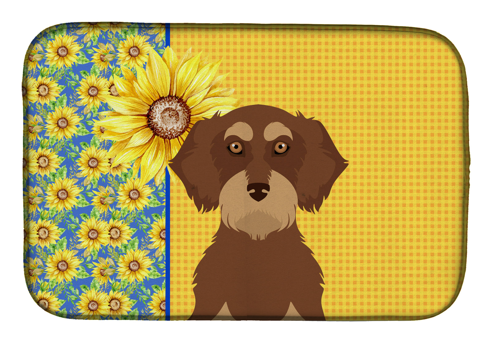 Summer Sunflowers Wirehair Red and Tan Dachshund Dish Drying Mat  the-store.com.