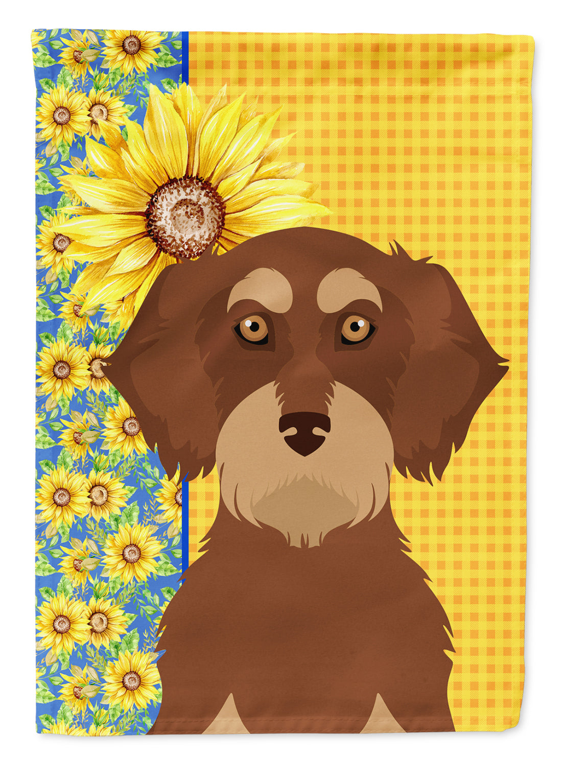 Summer Sunflowers Wirehair Red and Tan Dachshund Flag Garden Size  the-store.com.