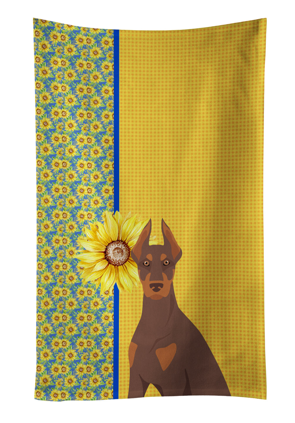 Buy this Summer Sunflowers Red and Tan Doberman Pinscher Kitchen Towel