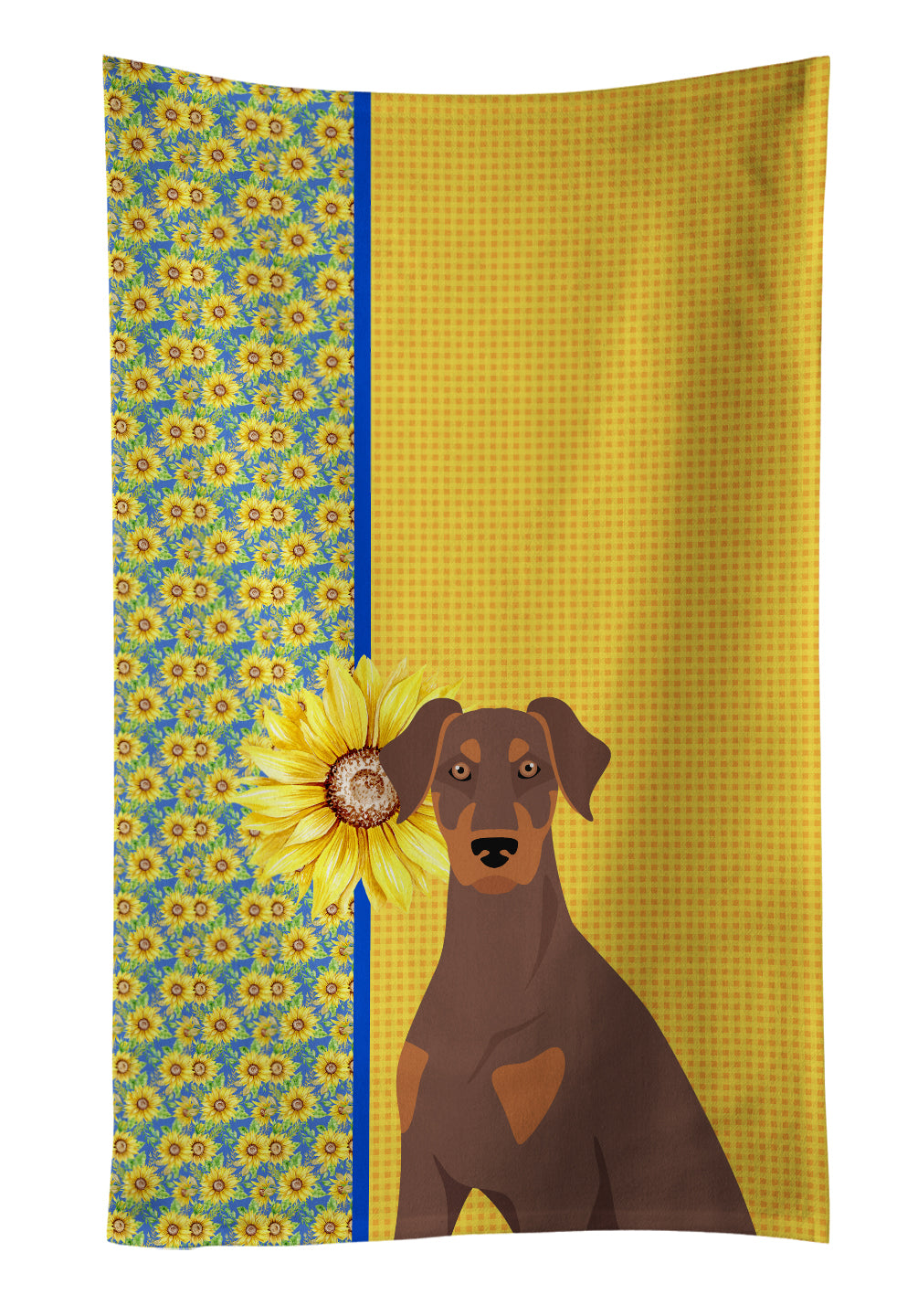 Buy this Summer Sunflowers Natural Ear Red and Tan Doberman Pinscher Kitchen Towel