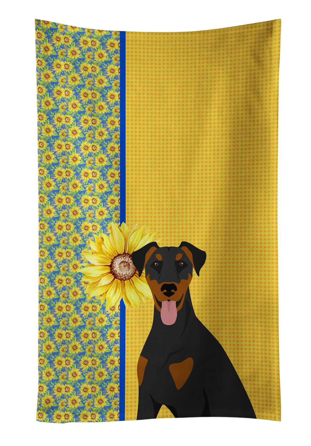 Buy this Summer Sunflowers Natural Ear Black and Tan Doberman Pinscher Kitchen Towel