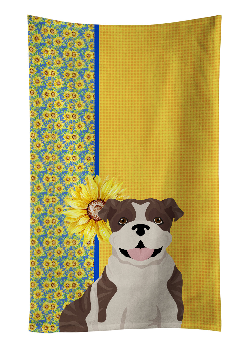 Buy this Summer Sunflowers Brindle English Bulldog Kitchen Towel