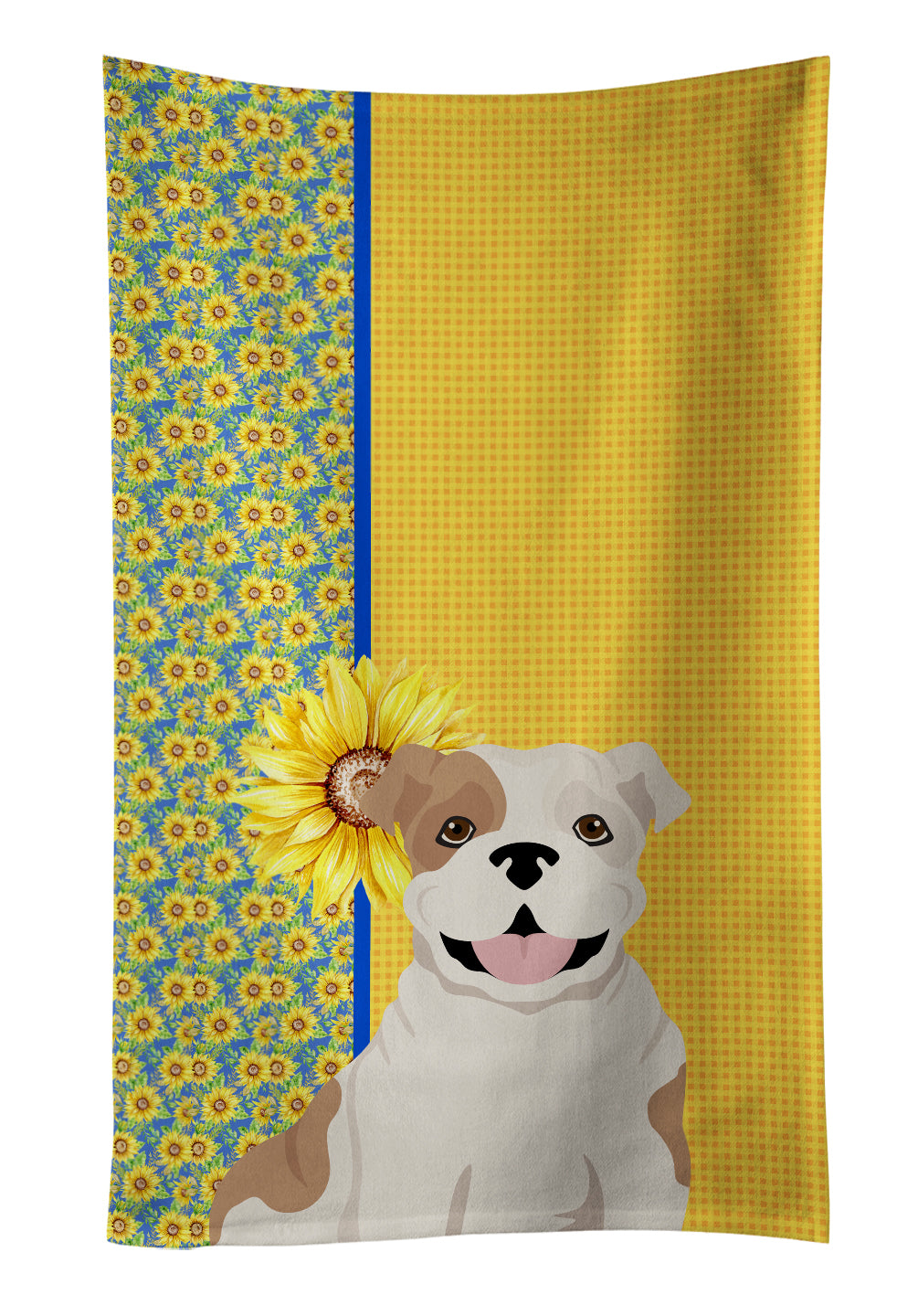 Buy this Summer Sunflowers Piebald English Bulldog Kitchen Towel