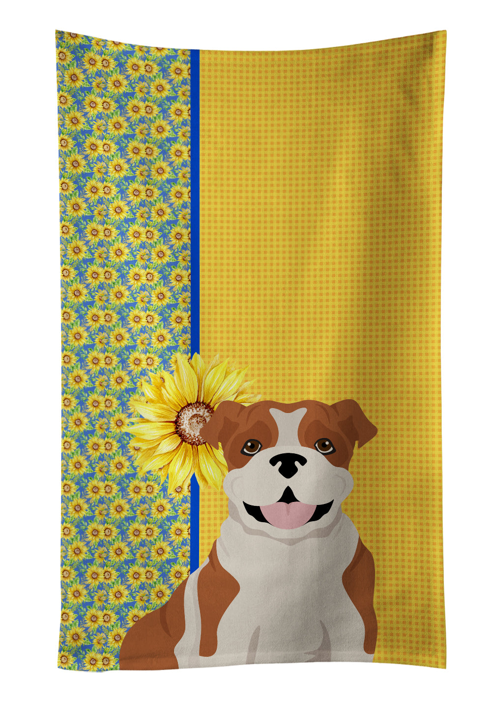 Buy this Summer Sunflowers Red English Bulldog Kitchen Towel