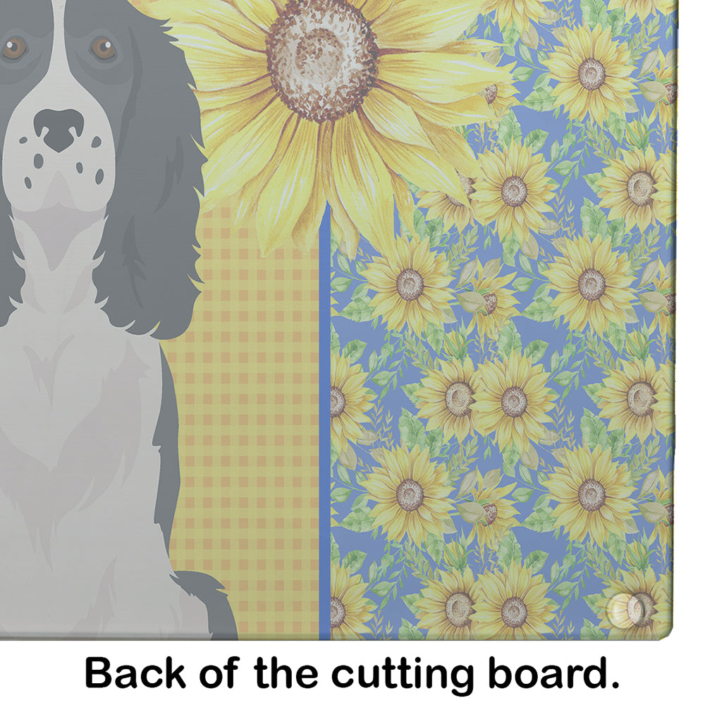 Summer Sunflowers Black English Springer Spaniel Glass Cutting Board Large - the-store.com