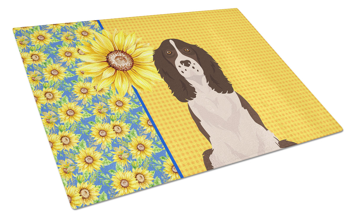 Buy this Summer Sunflowers Liver English Springer Spaniel Glass Cutting Board Large
