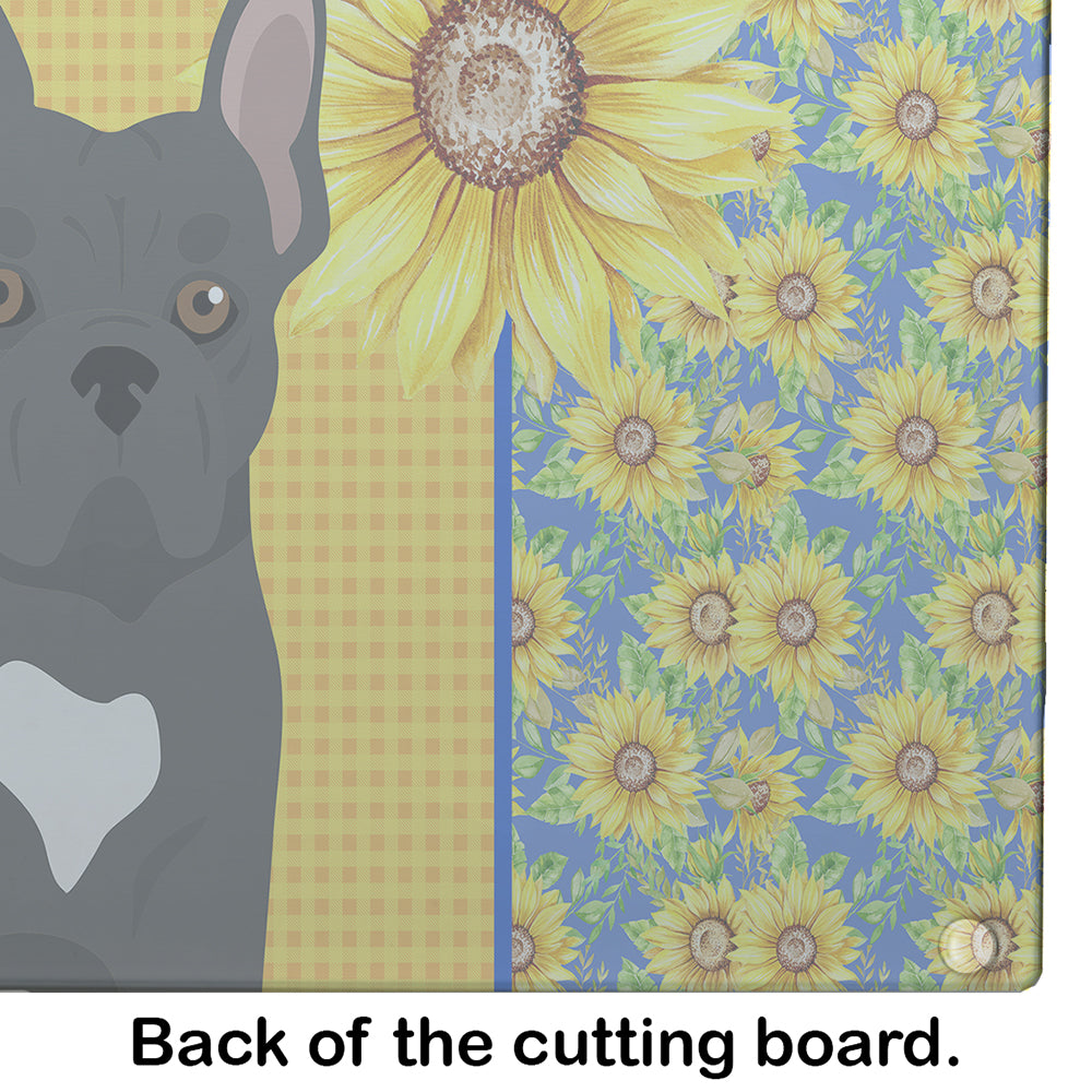 Summer Sunflowers Black French Bulldog Glass Cutting Board Large - the-store.com