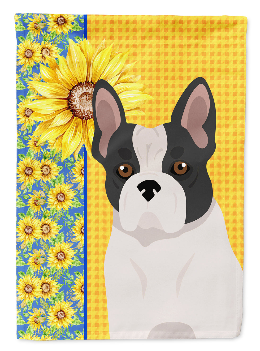 Summer Sunflowers Black and White French Bulldog Flag Garden Size  the-store.com.