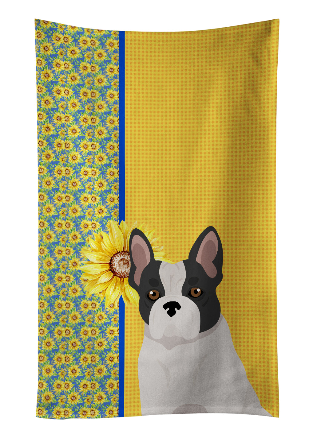 Buy this Summer Sunflowers Black and White French Bulldog Kitchen Towel