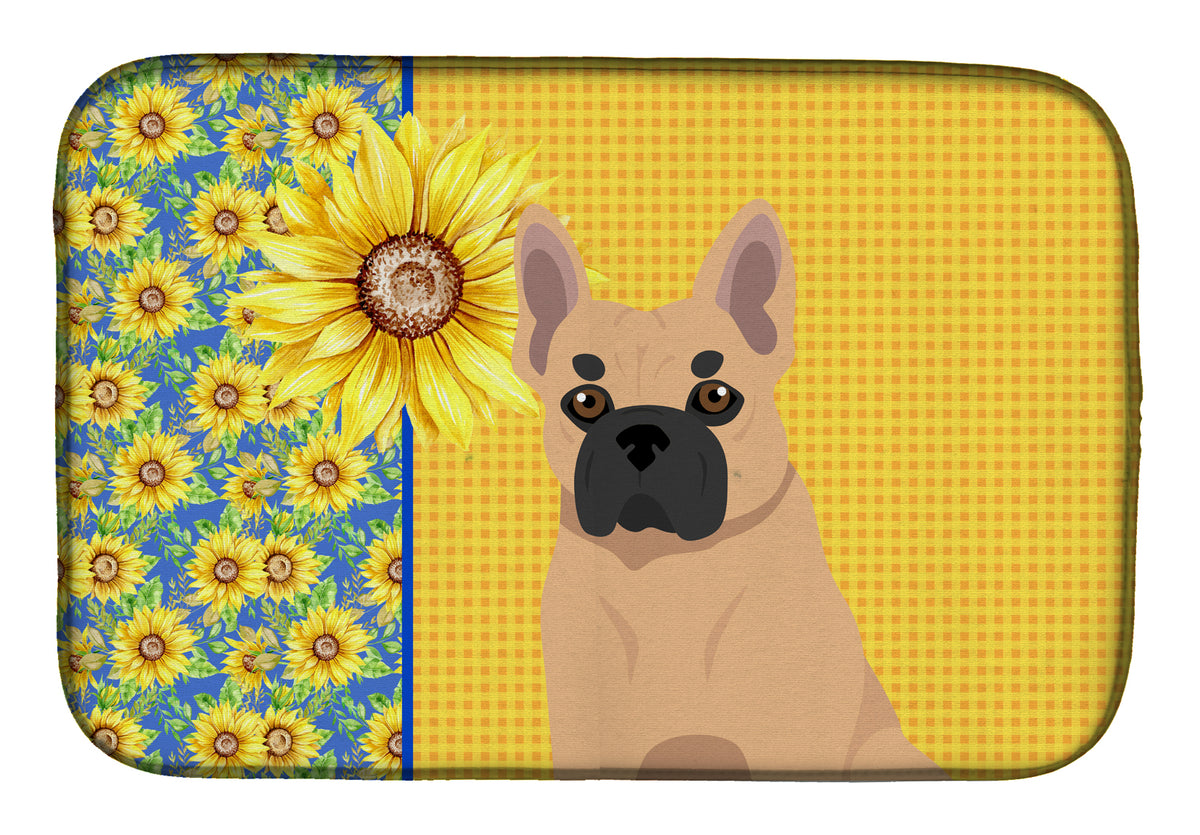 Summer Sunflowers Fawn French Bulldog Dish Drying Mat  the-store.com.