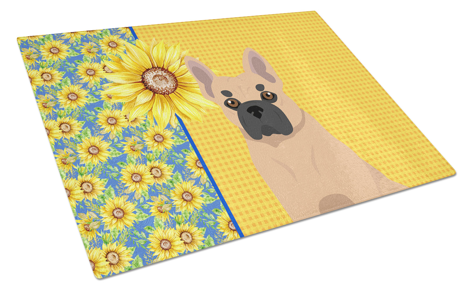Buy this Summer Sunflowers Fawn French Bulldog Glass Cutting Board Large