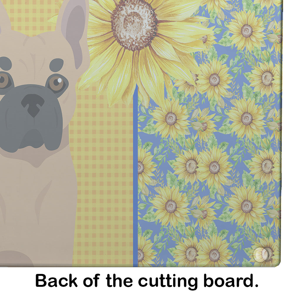 Summer Sunflowers Fawn French Bulldog Glass Cutting Board Large - the-store.com