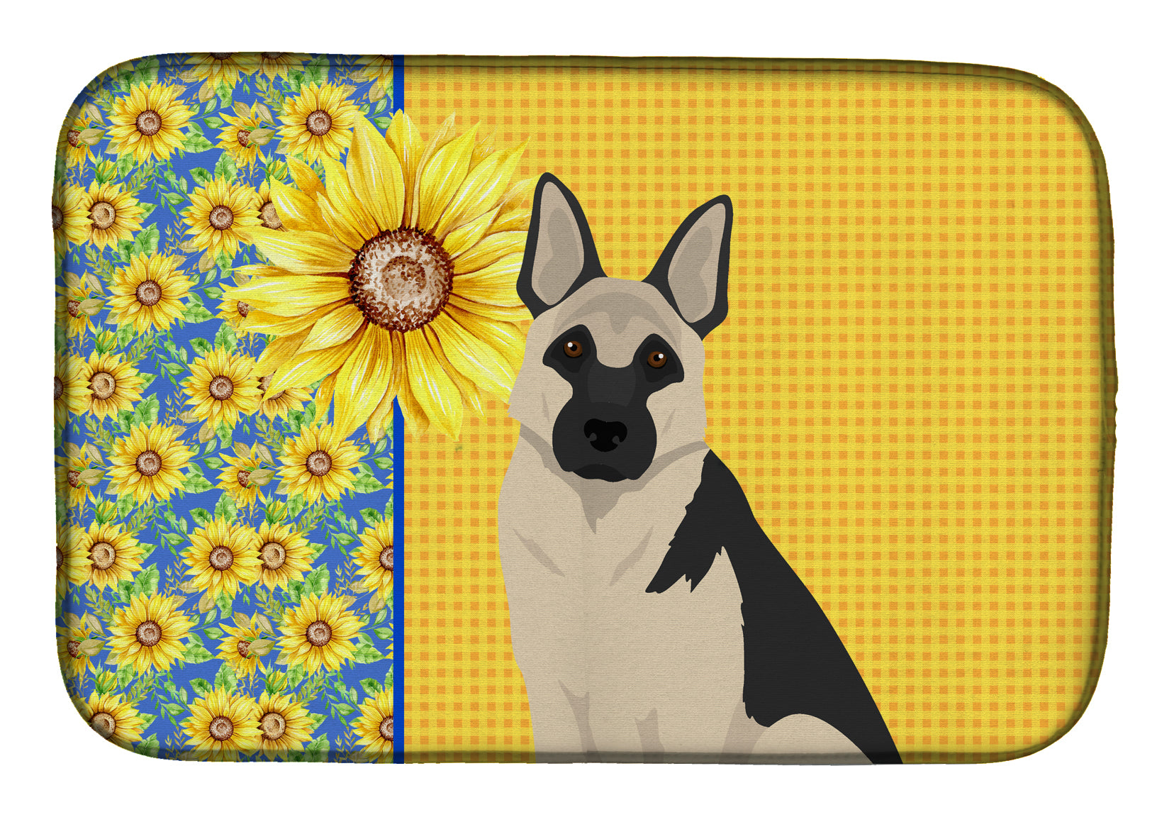 Summer Sunflowers Black and Silver German Shepherd Dish Drying Mat  the-store.com.