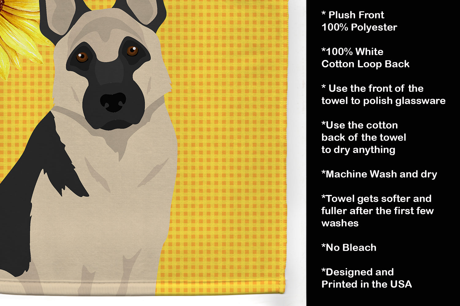 Summer Sunflowers Black and Silver German Shepherd Kitchen Towel - the-store.com