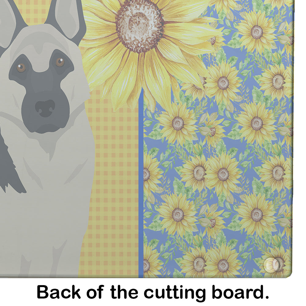 Summer Sunflowers Black and Silver German Shepherd Glass Cutting Board Large - the-store.com